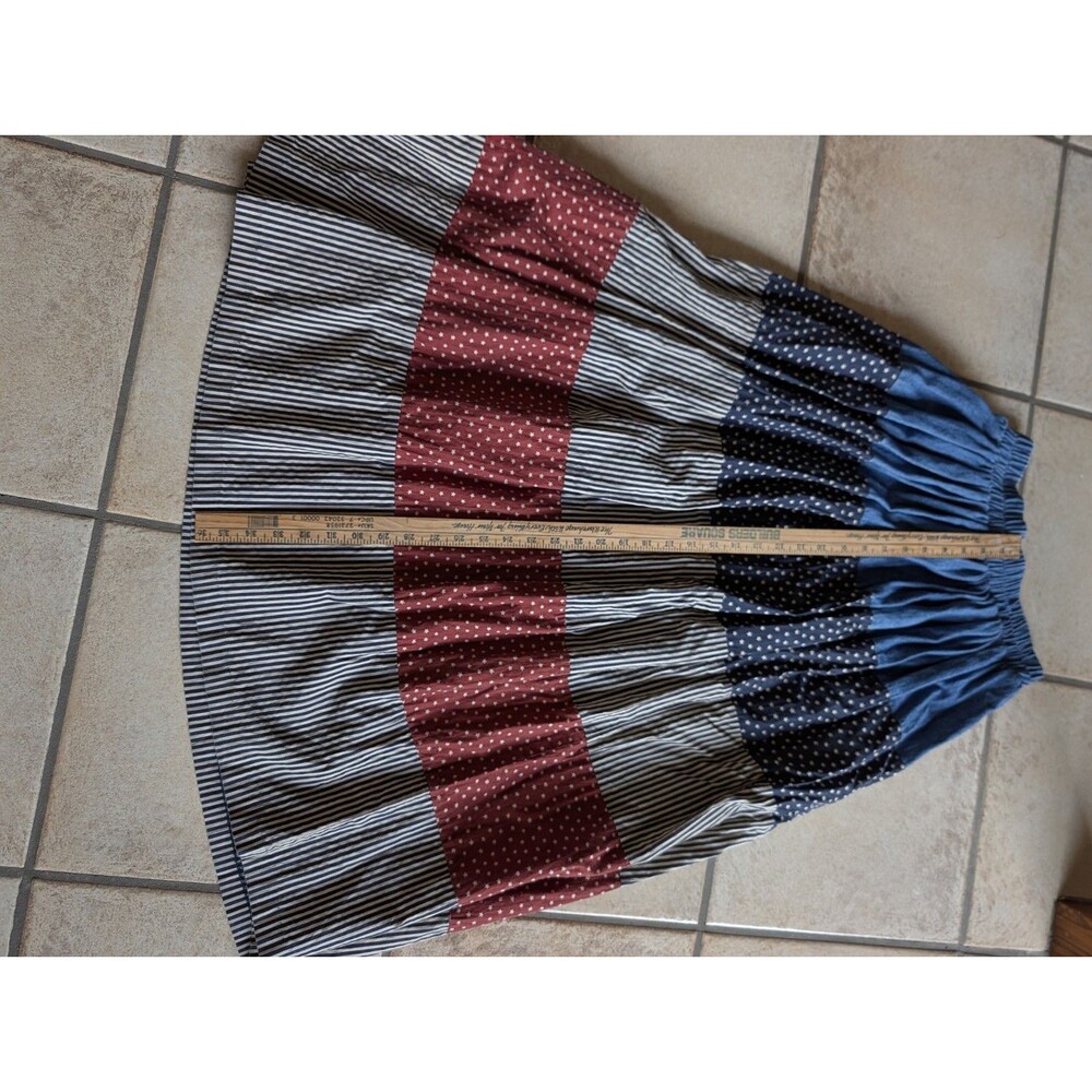 Vintage Medium Country Denim Cotton Skirt Elastic tiered Stars Stripes Rodeo USA - Picture 7 of 9